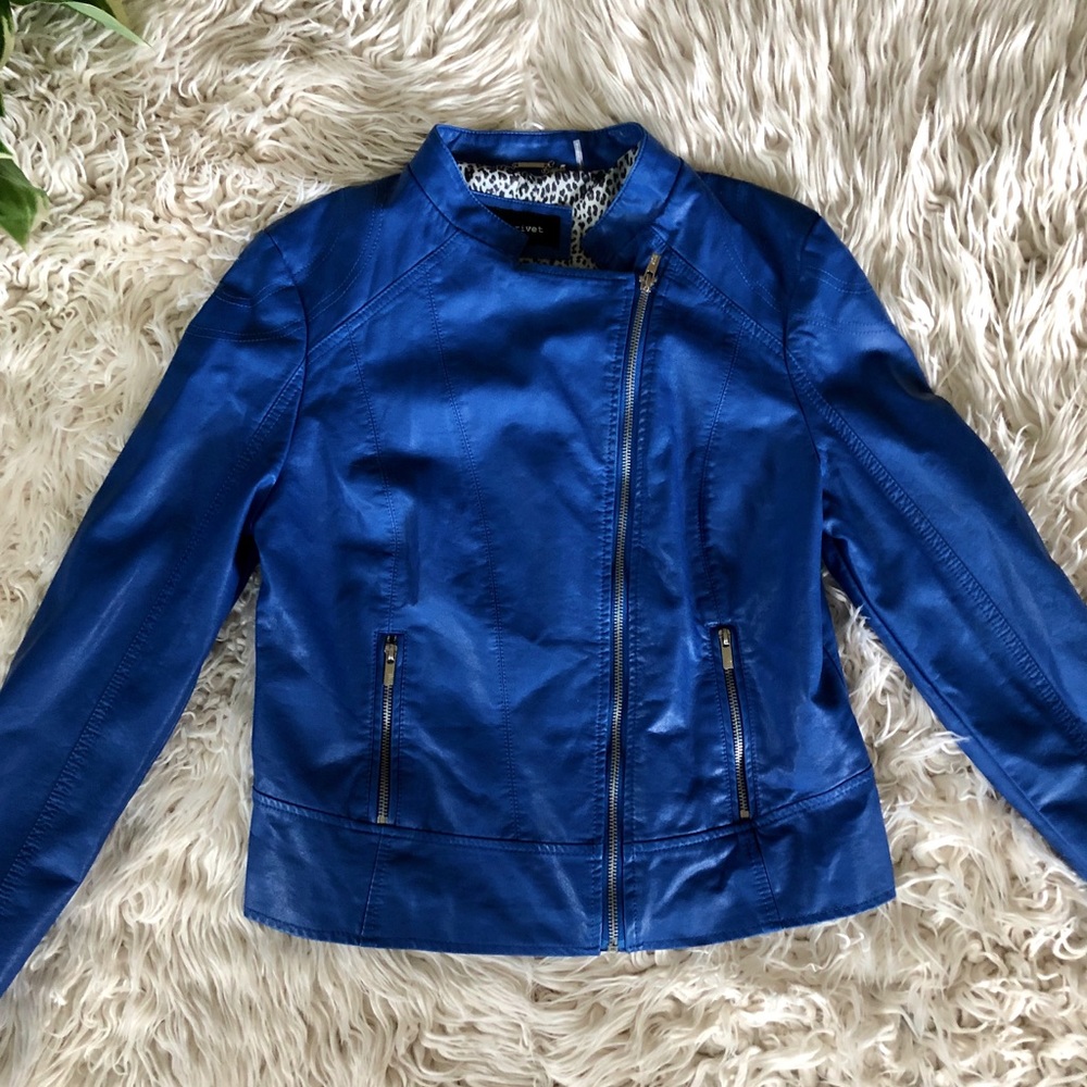 “Black Rivet” Blue Faux Leather Jacket